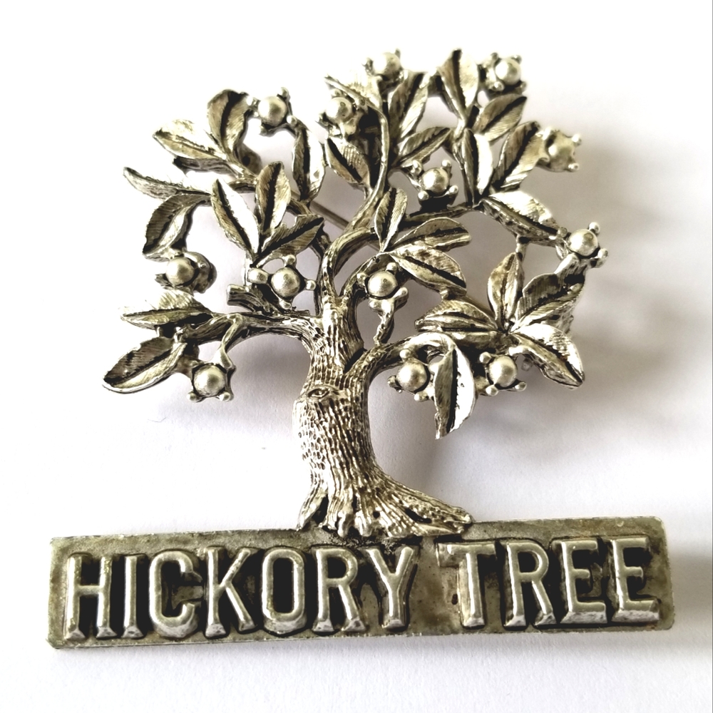 Vintage Hickory Tree brooch by Dodds Doddz silver tone pin